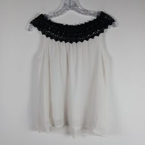 Coldwater Creek Women's sz XS White Black Lace Blouse Sleeveless